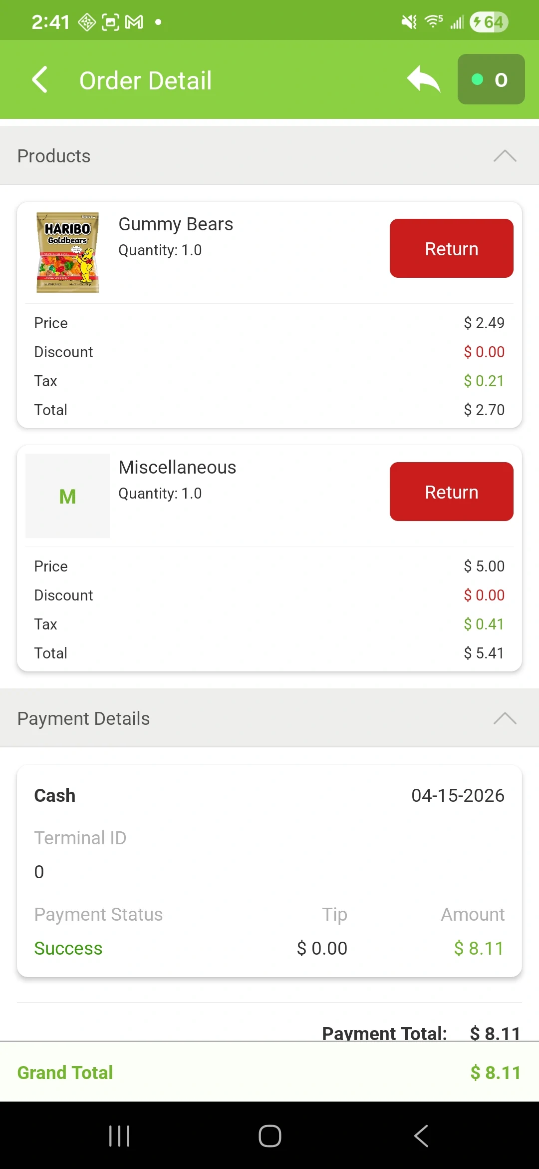 Delta1st POS Mobile Order Detail